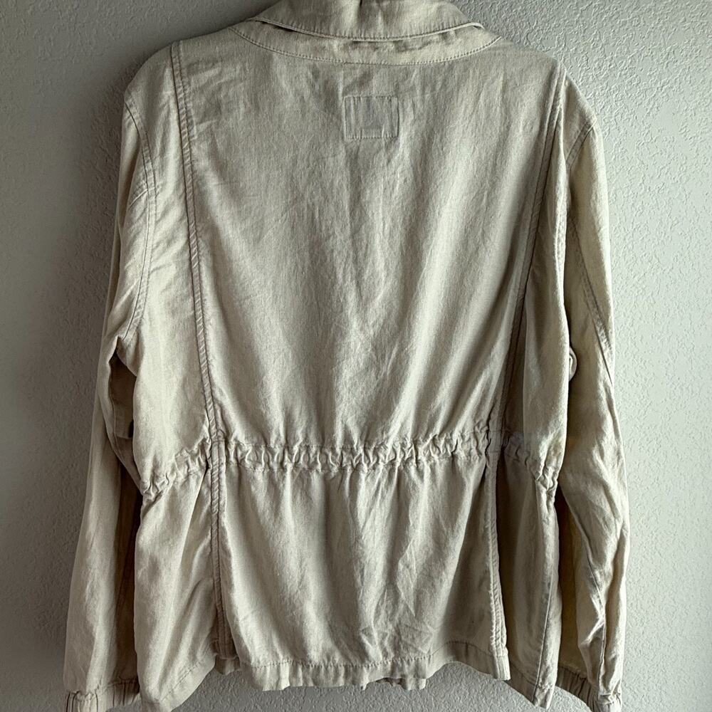 Old Navy Women’s XL Utility Jacket Beige Linen Blend Zip Front Drawstring Waist - Picture 3 of 7